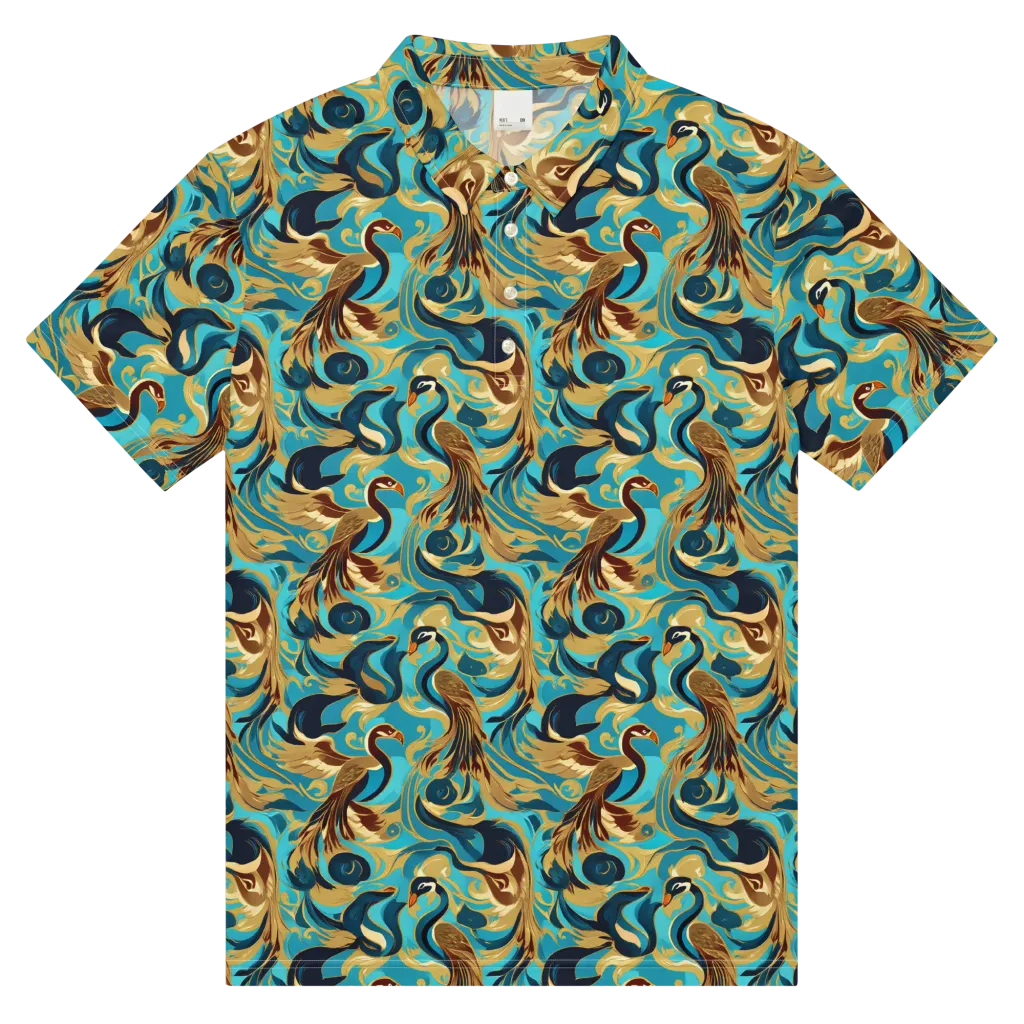 Gilded Crane Rhapsody on Men's Slim Fit Polo Shirt — Front