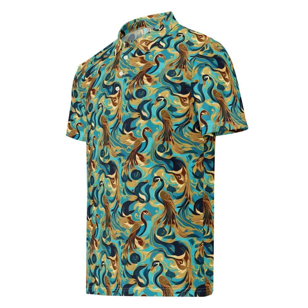 Gilded Crane Rhapsody on Men's Slim Fit Polo Shirt — Left Front