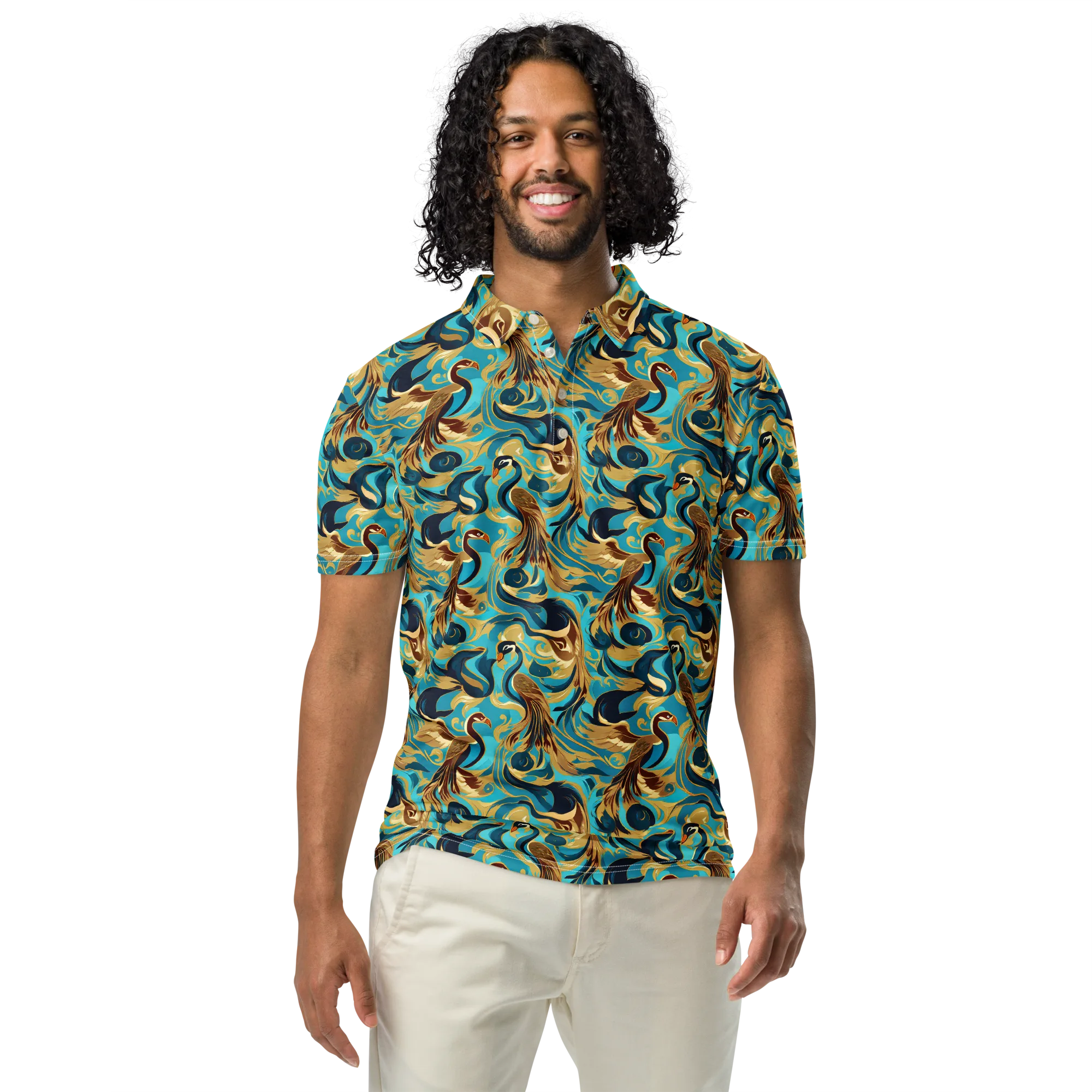 Gilded Crane Rhapsody on Men's Slim Fit Polo Shirt — Front