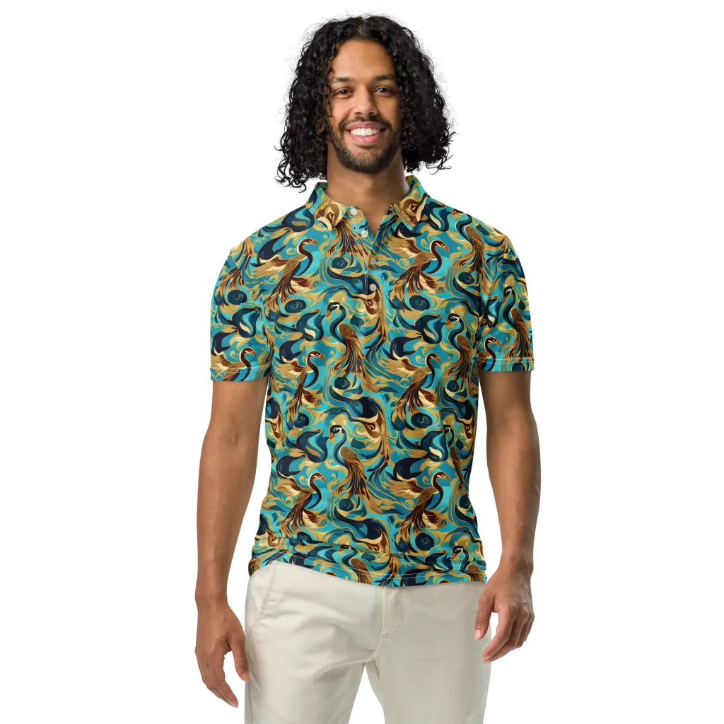 Gilded Crane Rhapsody on Men's Slim Fit Polo Shirt — Front