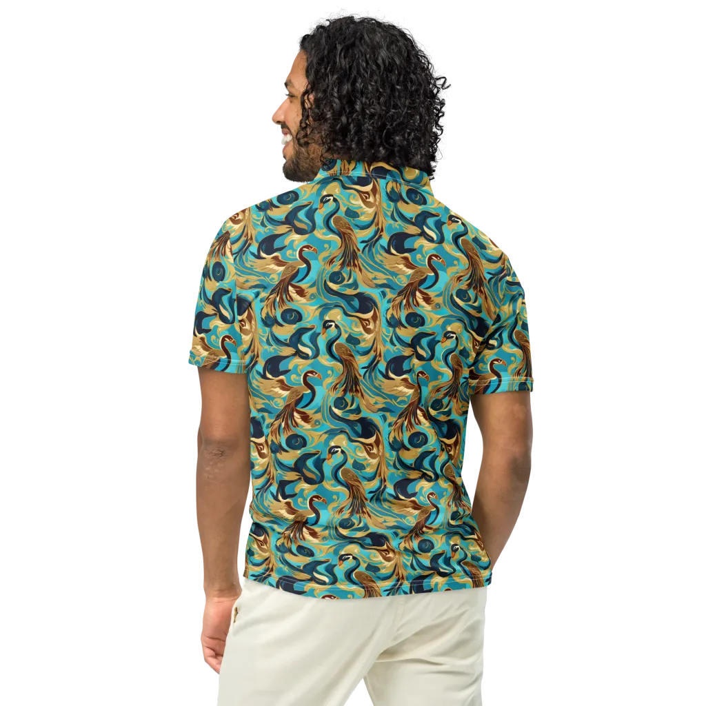 Gilded Crane Rhapsody on Men's Slim Fit Polo Shirt — Back