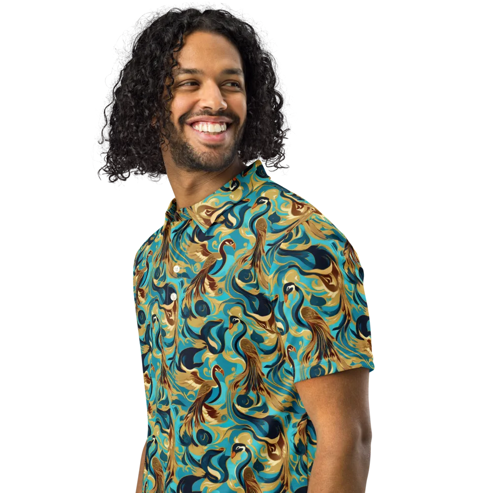 Gilded Crane Rhapsody on Men's Slim Fit Polo Shirt — Left Front