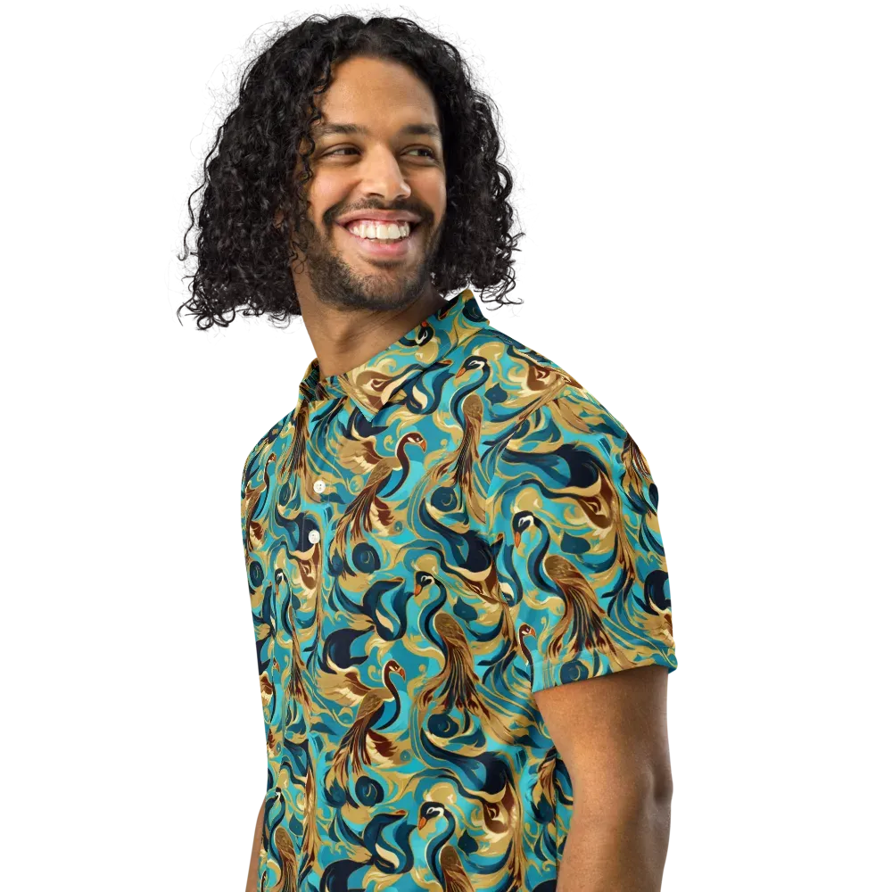 Gilded Crane Rhapsody on Men's Slim Fit Polo Shirt — Left Front