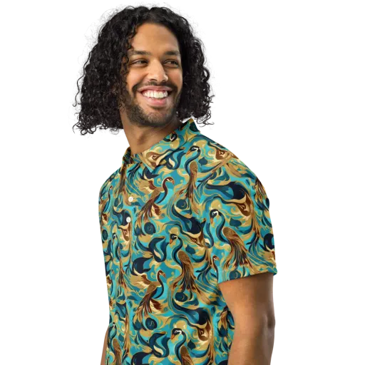 Gilded Crane Rhapsody on a Men's Slim Fit Polo Shirt