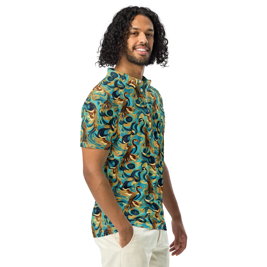 Gilded Crane Rhapsody on Men's Slim Fit Polo Shirt — Right Front