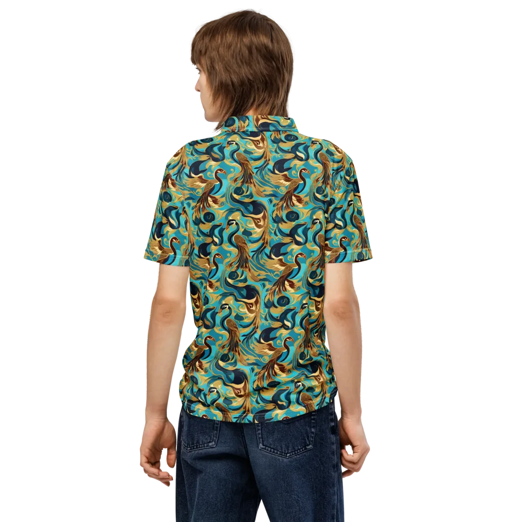 Gilded Crane Rhapsody on Men's Slim Fit Polo Shirt — Back