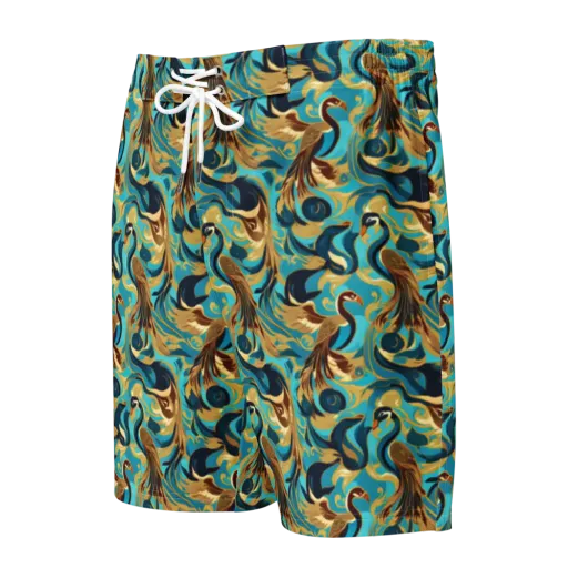 Gilded Crane Rhapsody on a Men's Board Shorts