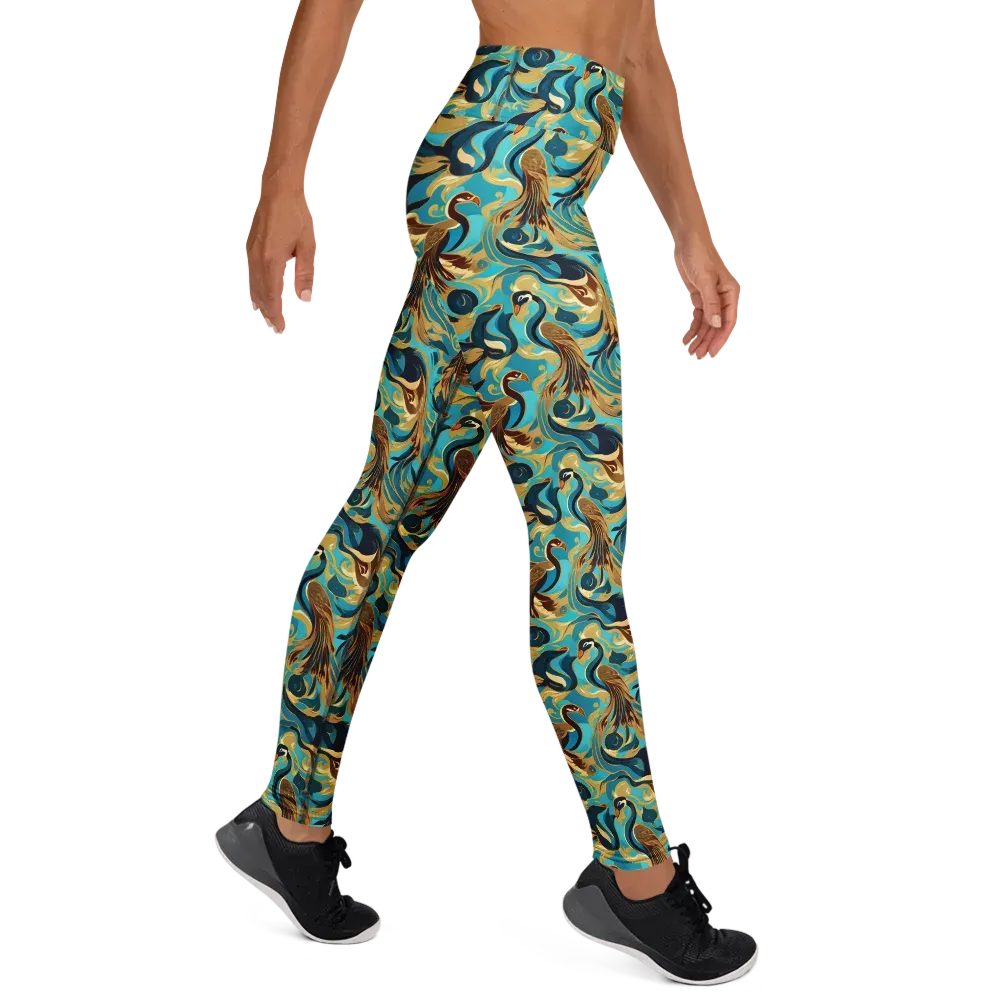 Gilded Crane Rhapsody on Yoga Leggings — Right