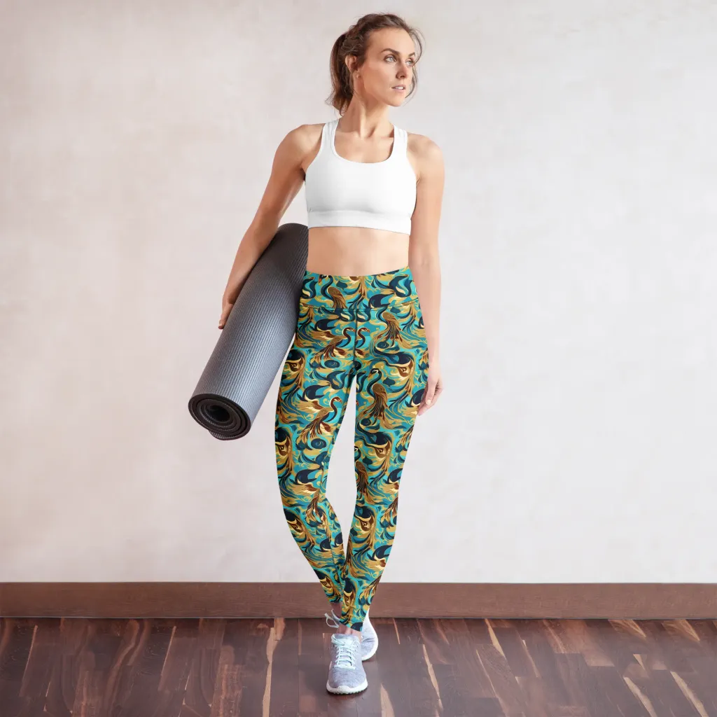 Gilded Crane Rhapsody on Yoga Leggings — Front