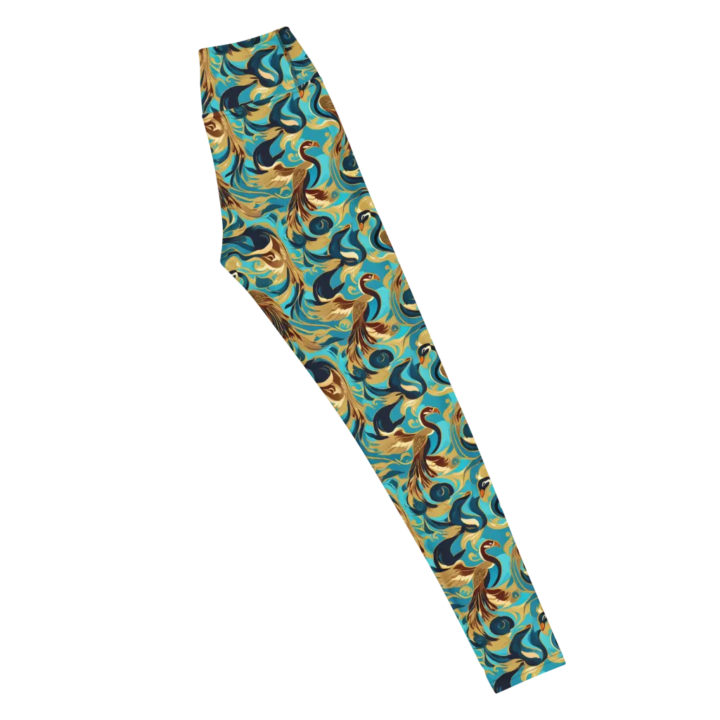 Gilded Crane Rhapsody on Yoga Leggings — Right