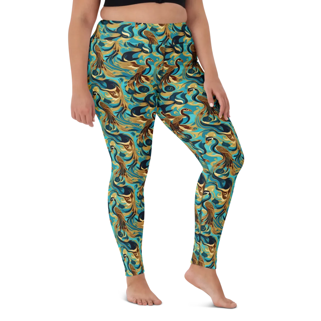 Gilded Crane Rhapsody on Yoga Leggings — Front