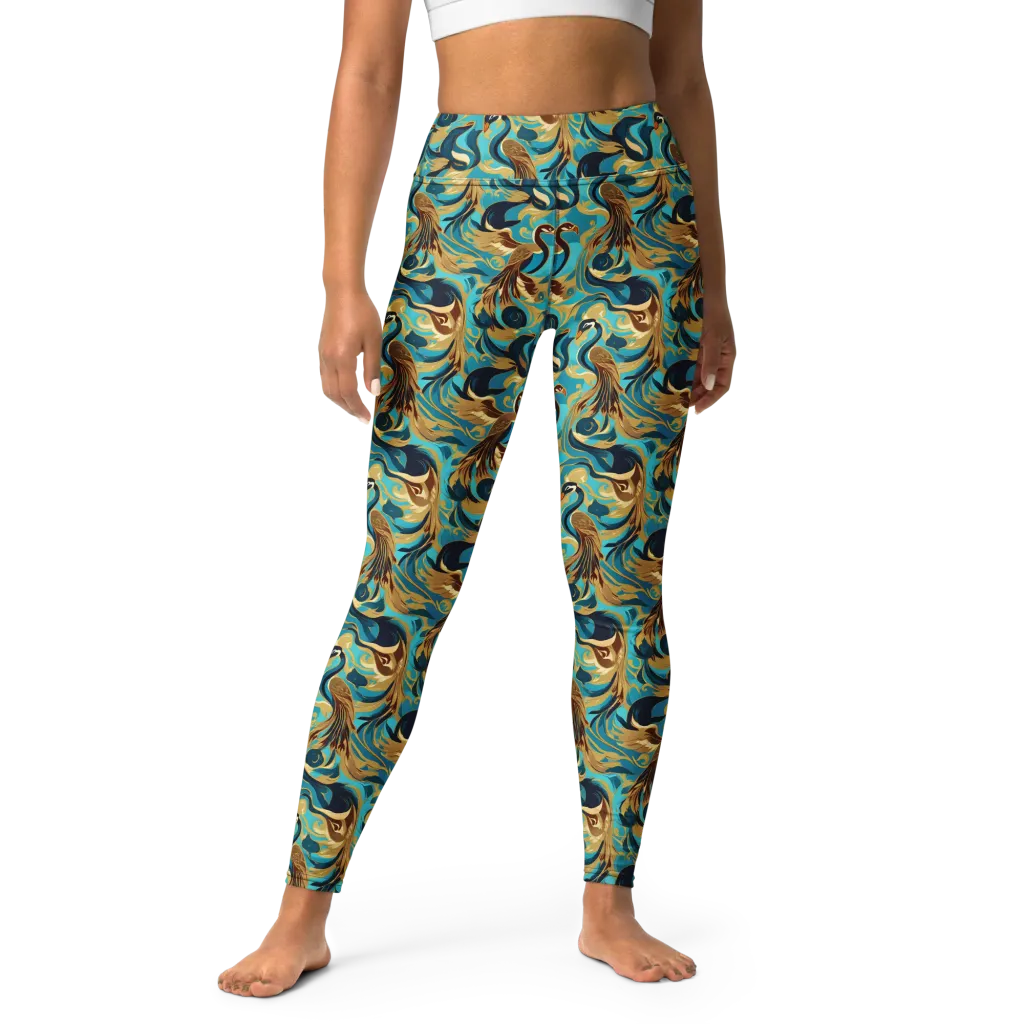 Gilded Crane Rhapsody on Yoga Leggings — Front