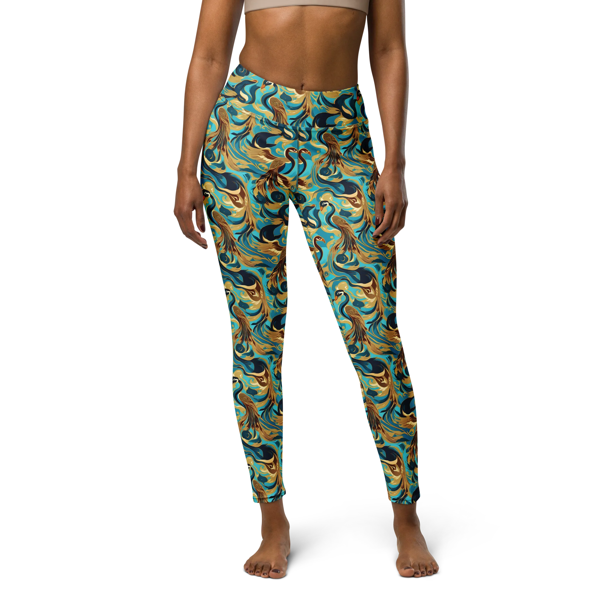 Gilded Crane Rhapsody on Yoga Leggings — Front