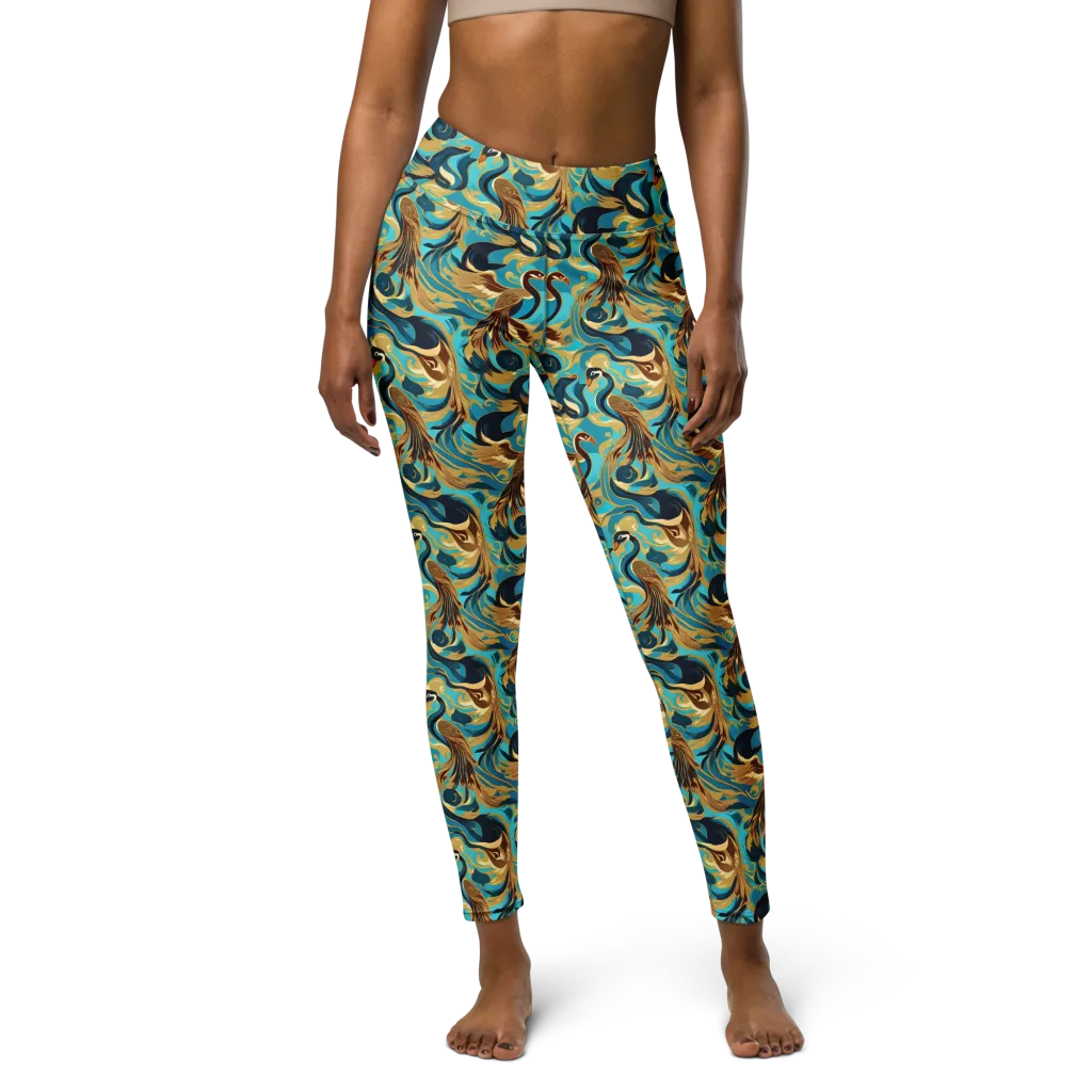 Gilded Crane Rhapsody on Yoga Leggings — Front