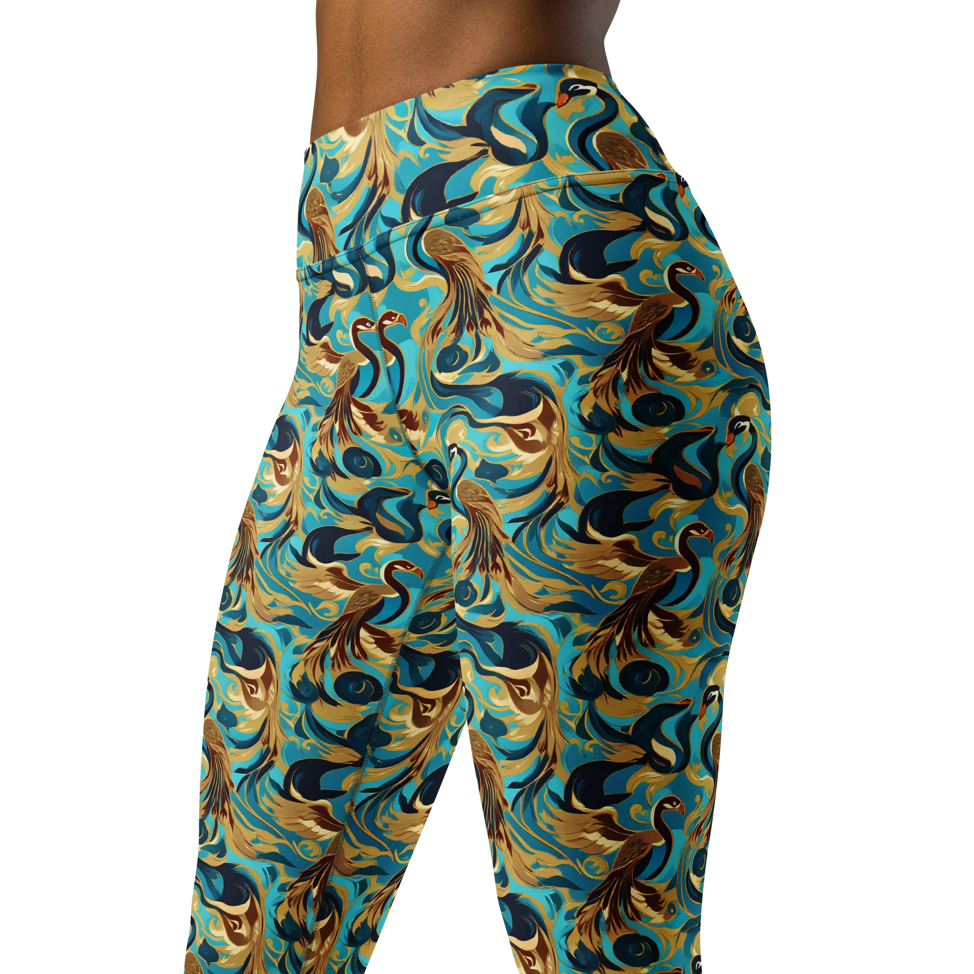 Gilded Crane Rhapsody on Yoga Leggings — Left Front
