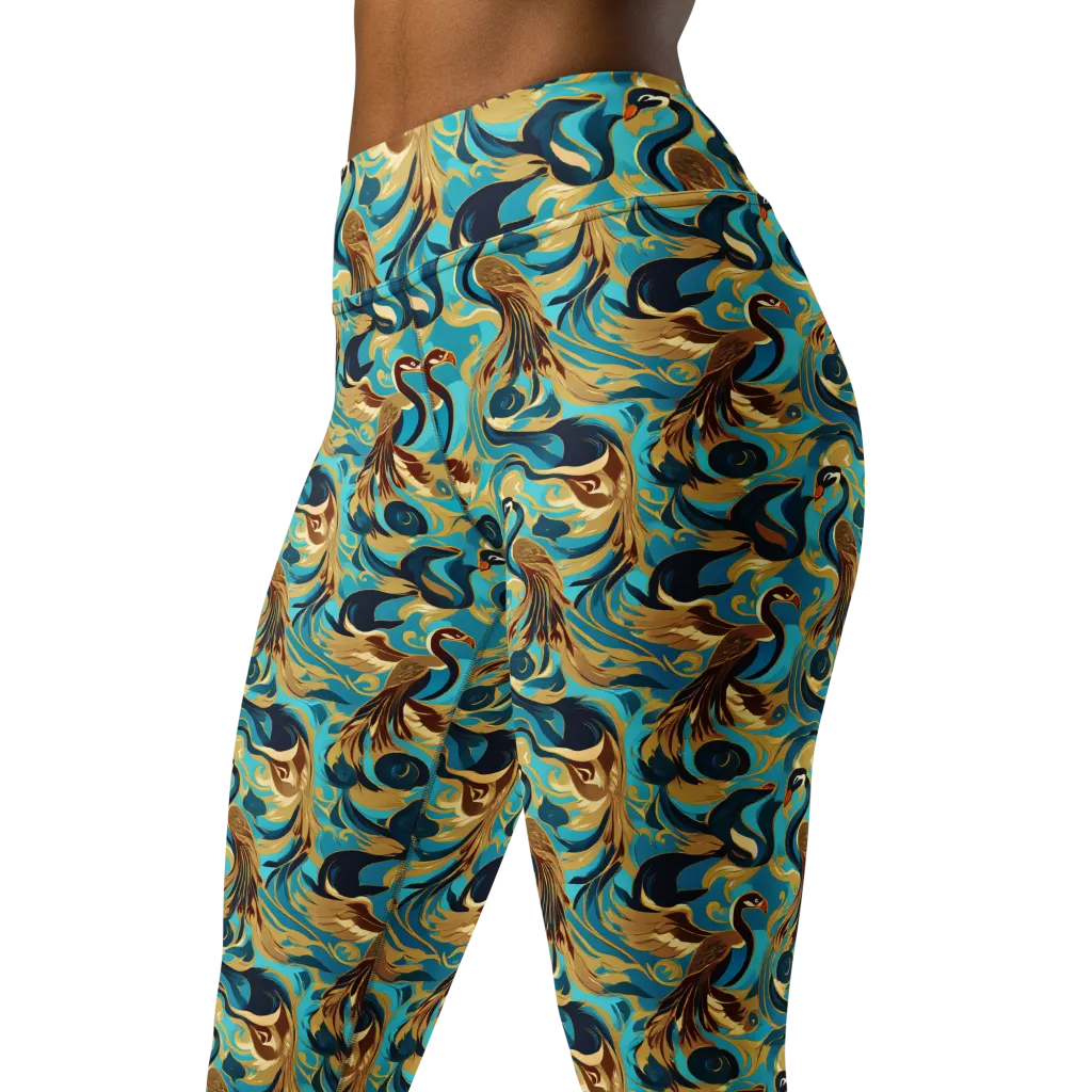 Gilded Crane Rhapsody on Yoga Leggings — Left Front