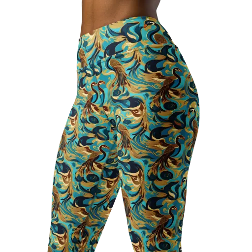 Gilded Crane Rhapsody on a Yoga Leggings