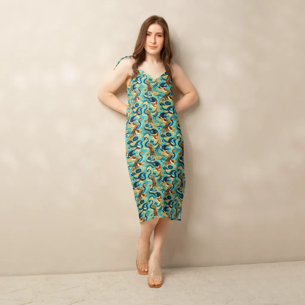 Gilded Crane Rhapsody on Slip Dress — Front