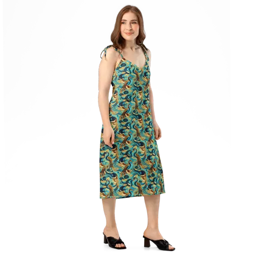 Gilded Crane Rhapsody on a Slip Dress