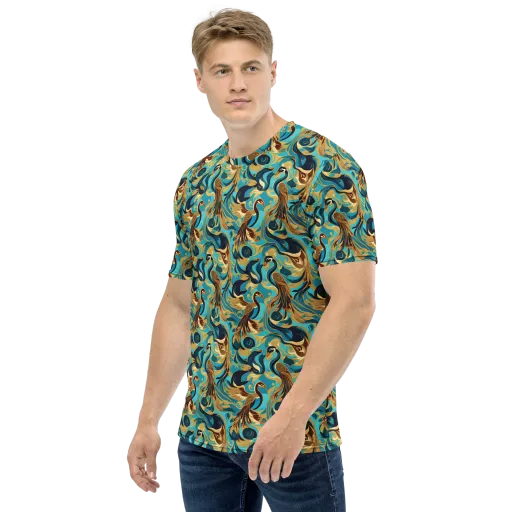Gilded Crane Rhapsody on a Men's Crew Neck T-Shirt