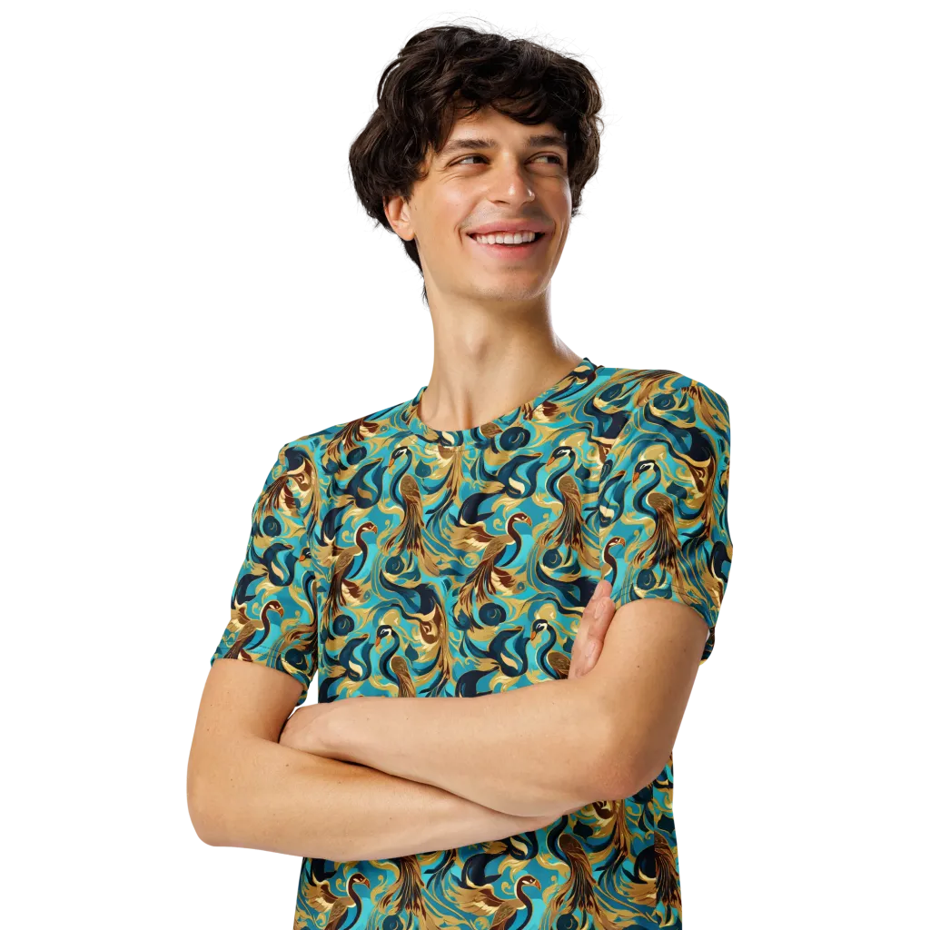 Gilded Crane Rhapsody on Men's Crew Neck T-Shirt — Left Front