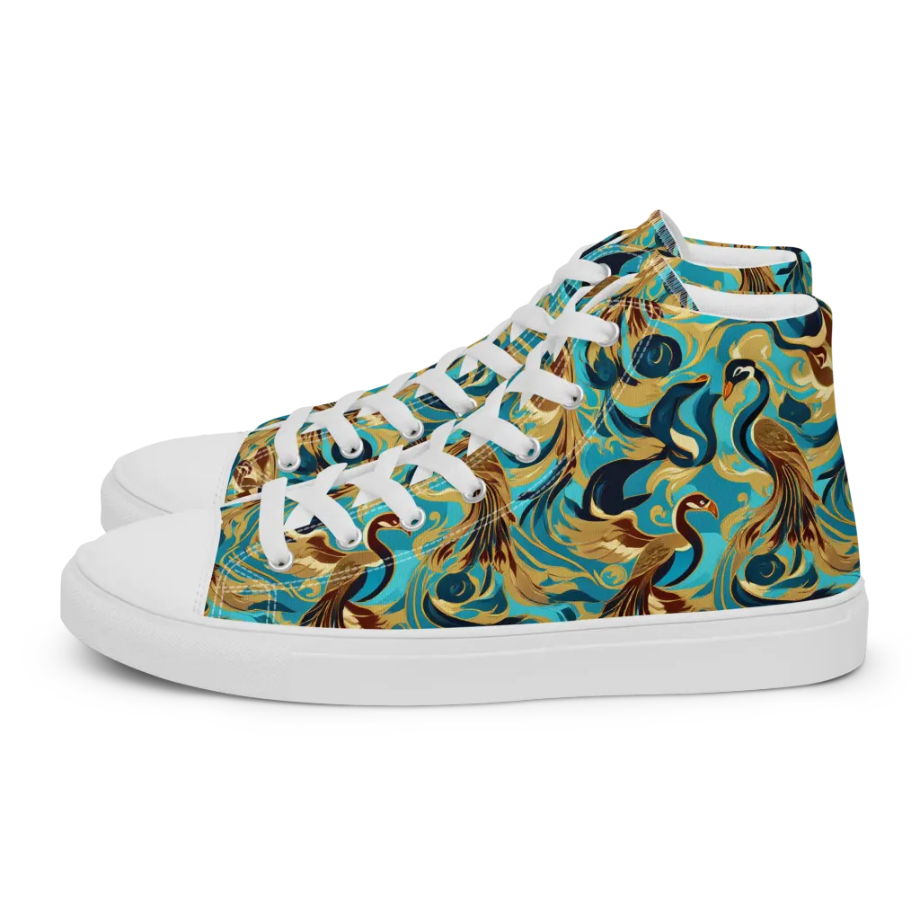 Gilded Crane Rhapsody on Men's High Top Canvas Shoes — Left