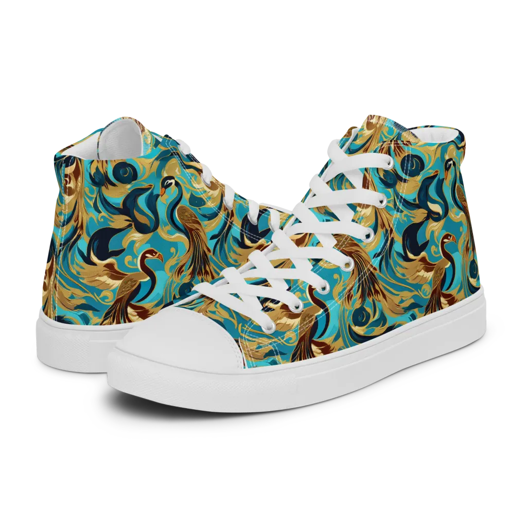 Gilded Crane Rhapsody on Men's High Top Canvas Shoes — Left