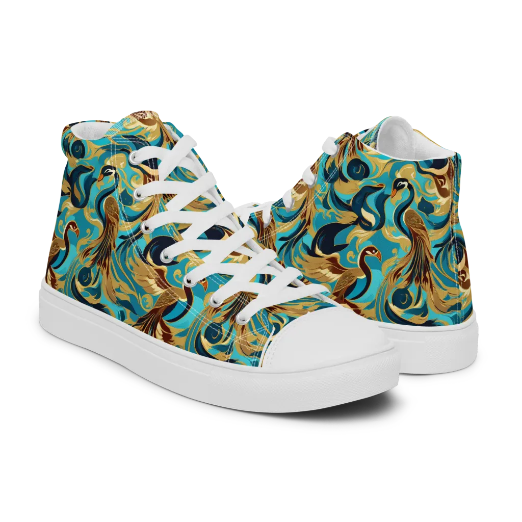 Gilded Crane Rhapsody on Men's High Top Canvas Shoes — Right