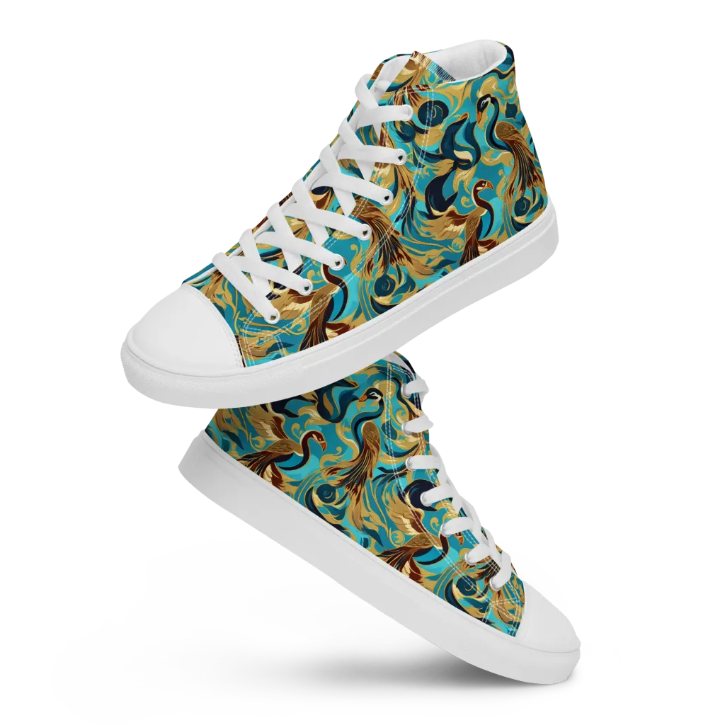 Gilded Crane Rhapsody on Men's High Top Canvas Shoes — Front