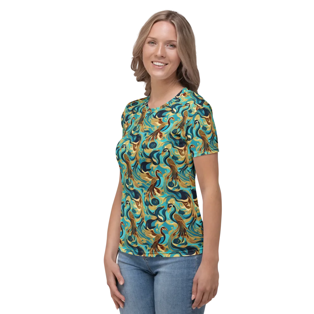 Gilded Crane Rhapsody on Women's Crew Neck T-Shirt — Left