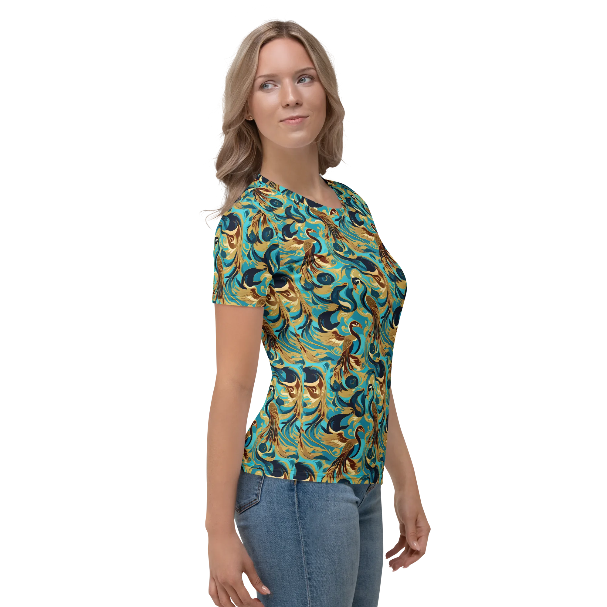 Gilded Crane Rhapsody on Women's Crew Neck T-Shirt — Right