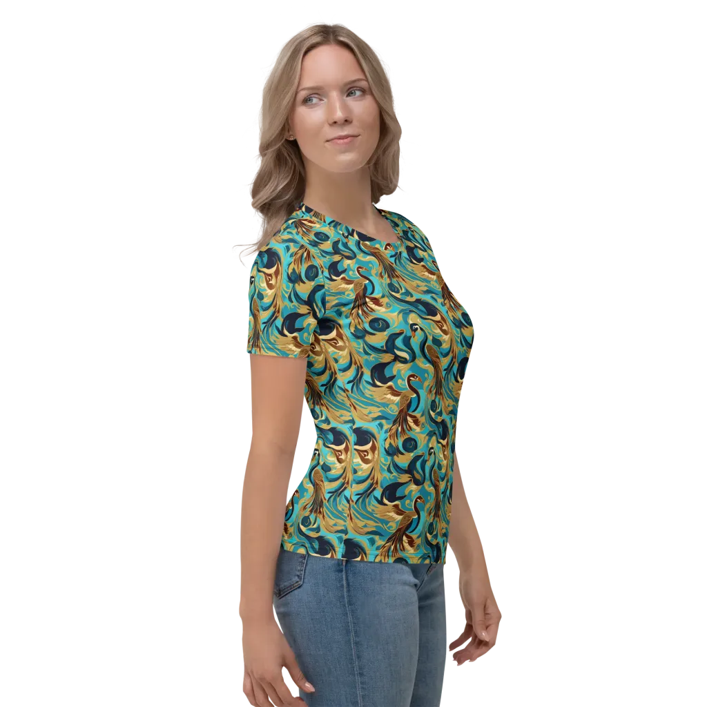 Gilded Crane Rhapsody on Women's Crew Neck T-Shirt — Right