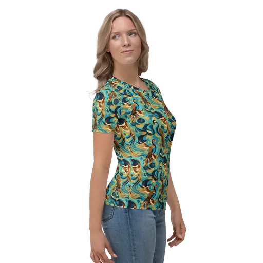Gilded Crane Rhapsody on a Women's Crew Neck T-Shirt