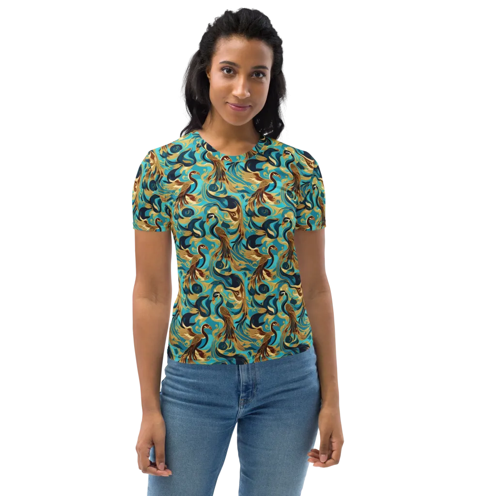 Gilded Crane Rhapsody on Women's Crew Neck T-Shirt — Front