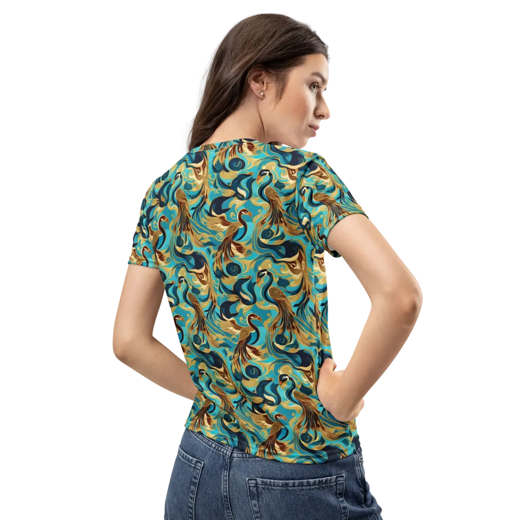 Gilded Crane Rhapsody on Women's Crew Neck T-Shirt — Back