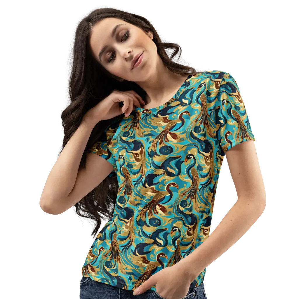 Gilded Crane Rhapsody on Women's Crew Neck T-Shirt — Left Front