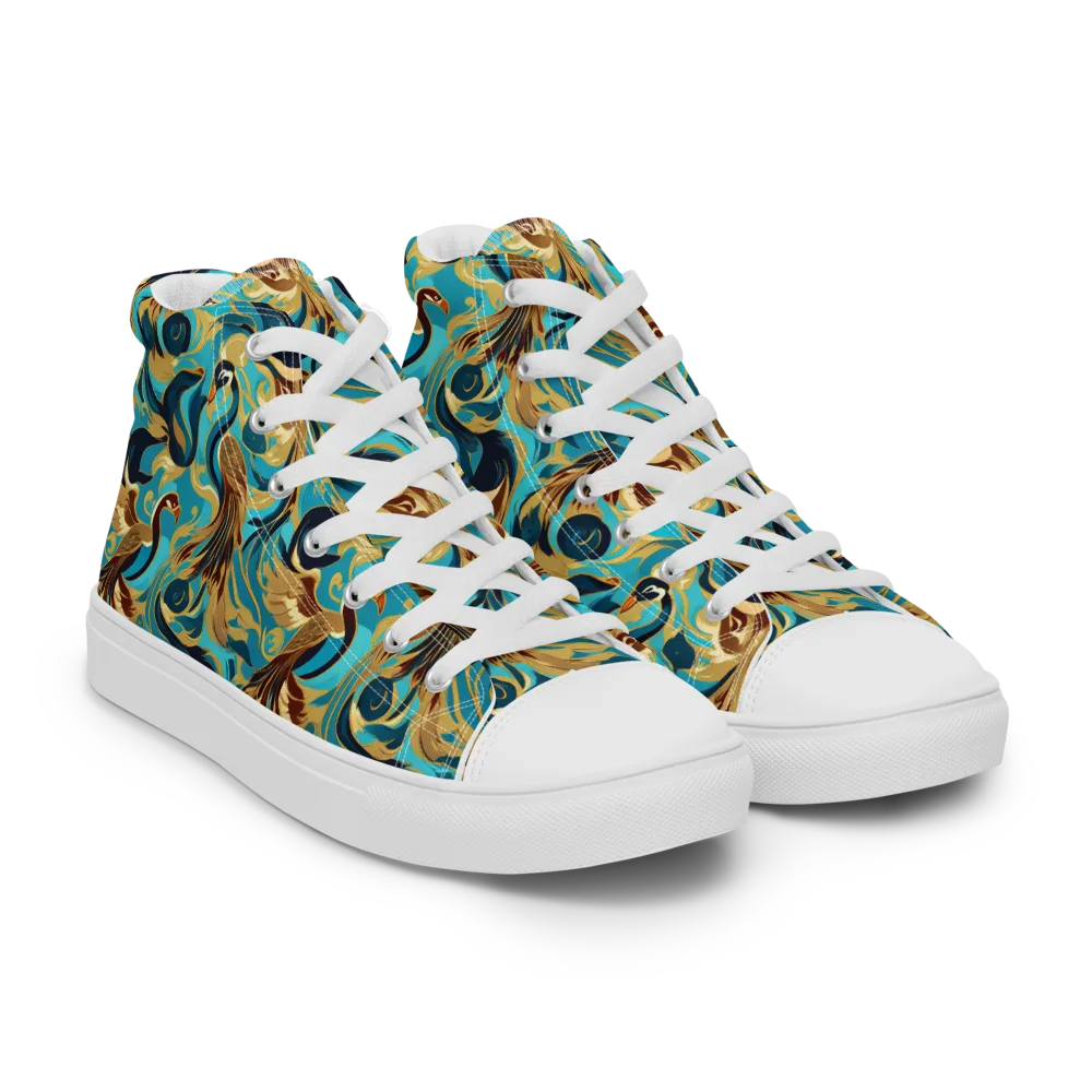 Gilded Crane Rhapsody on Women's High Top Canvas Shoes — Right Front