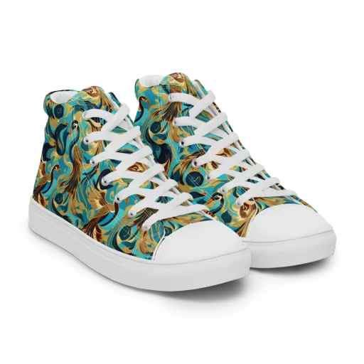 Gilded Crane Rhapsody on a Women's High Top Canvas Shoes