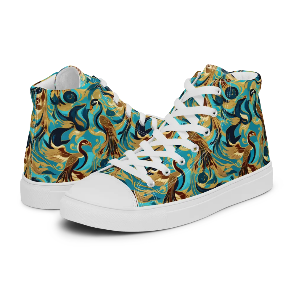 Gilded Crane Rhapsody on Women's High Top Canvas Shoes — Left