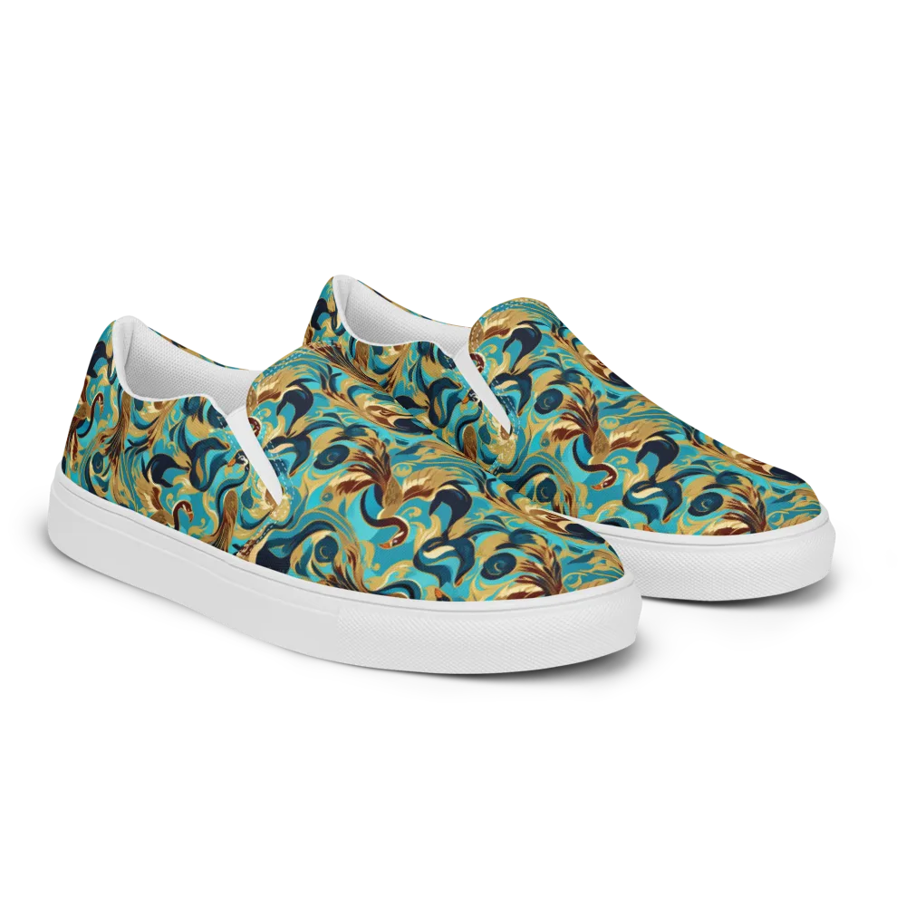 Gilded Crane Rhapsody on Men's Slip-On Canvas Shoes — Right Front