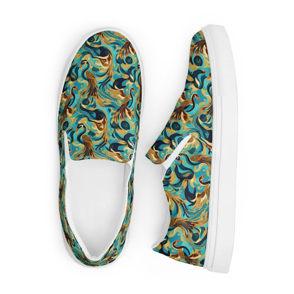 Gilded Crane Rhapsody on Men's Slip-On Canvas Shoes — Front