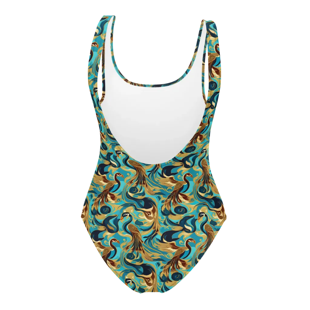 Gilded Crane Rhapsody on One-Piece Swimsuit — Back