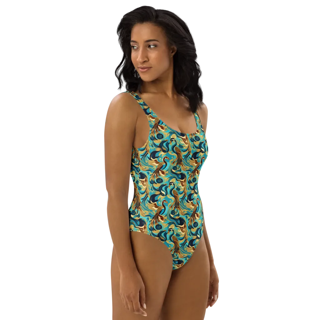 Gilded Crane Rhapsody on One-Piece Swimsuit — Right
