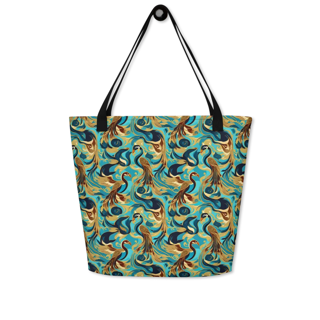 Gilded Crane Rhapsody on Large Tote Bag W/ Pocket — Front