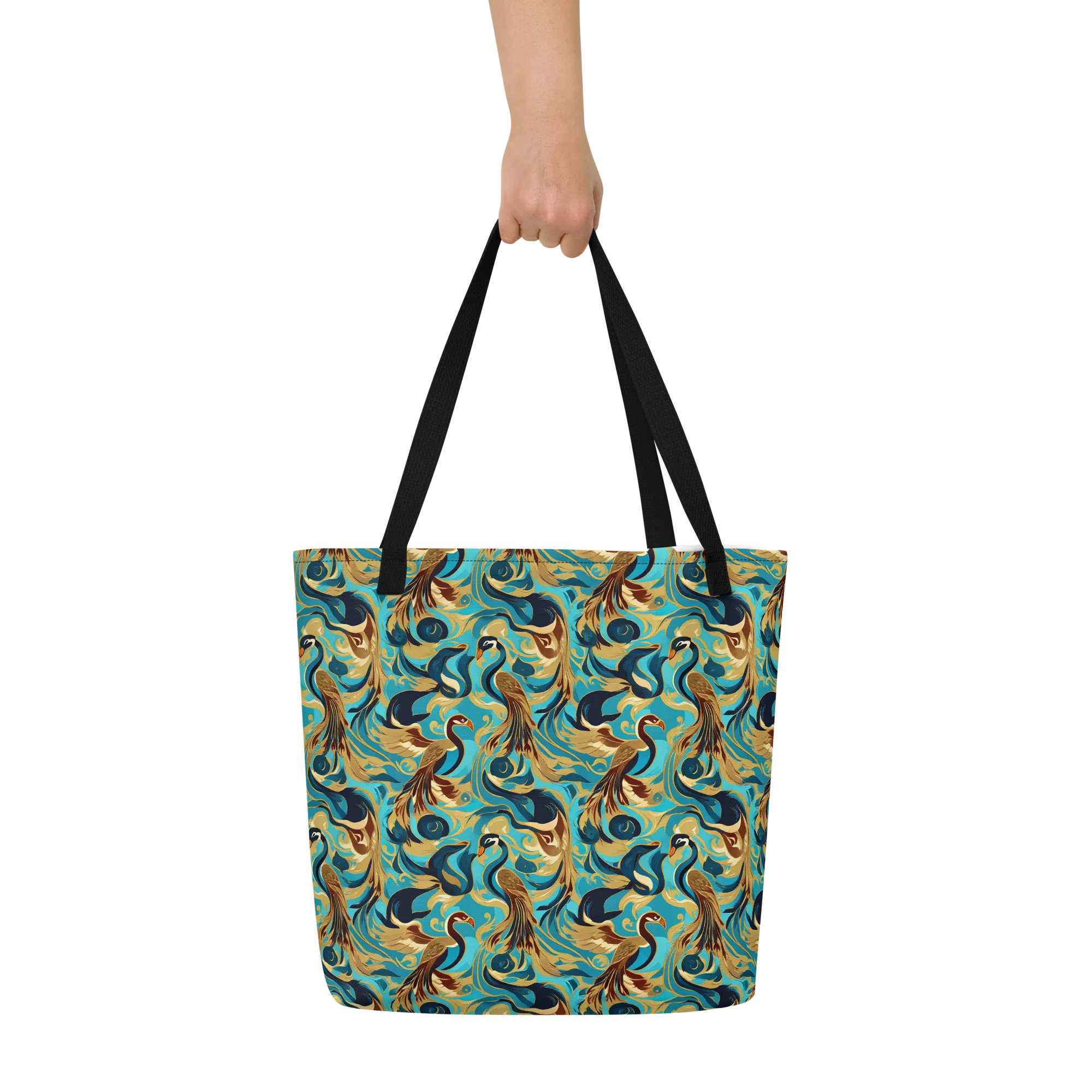 Gilded Crane Rhapsody on Large Tote Bag W/ Pocket — Front