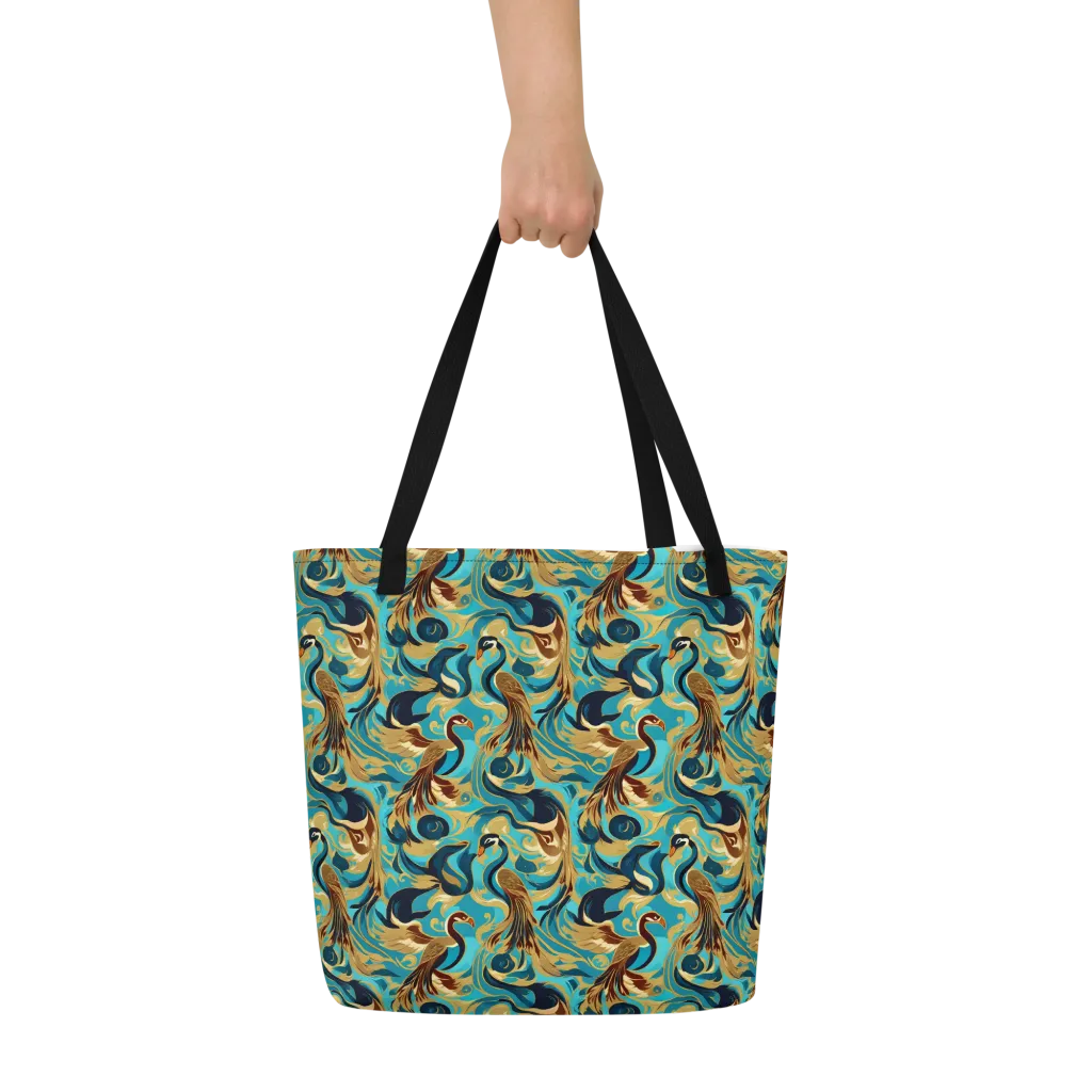 Gilded Crane Rhapsody on Large Tote Bag W/ Pocket — Front