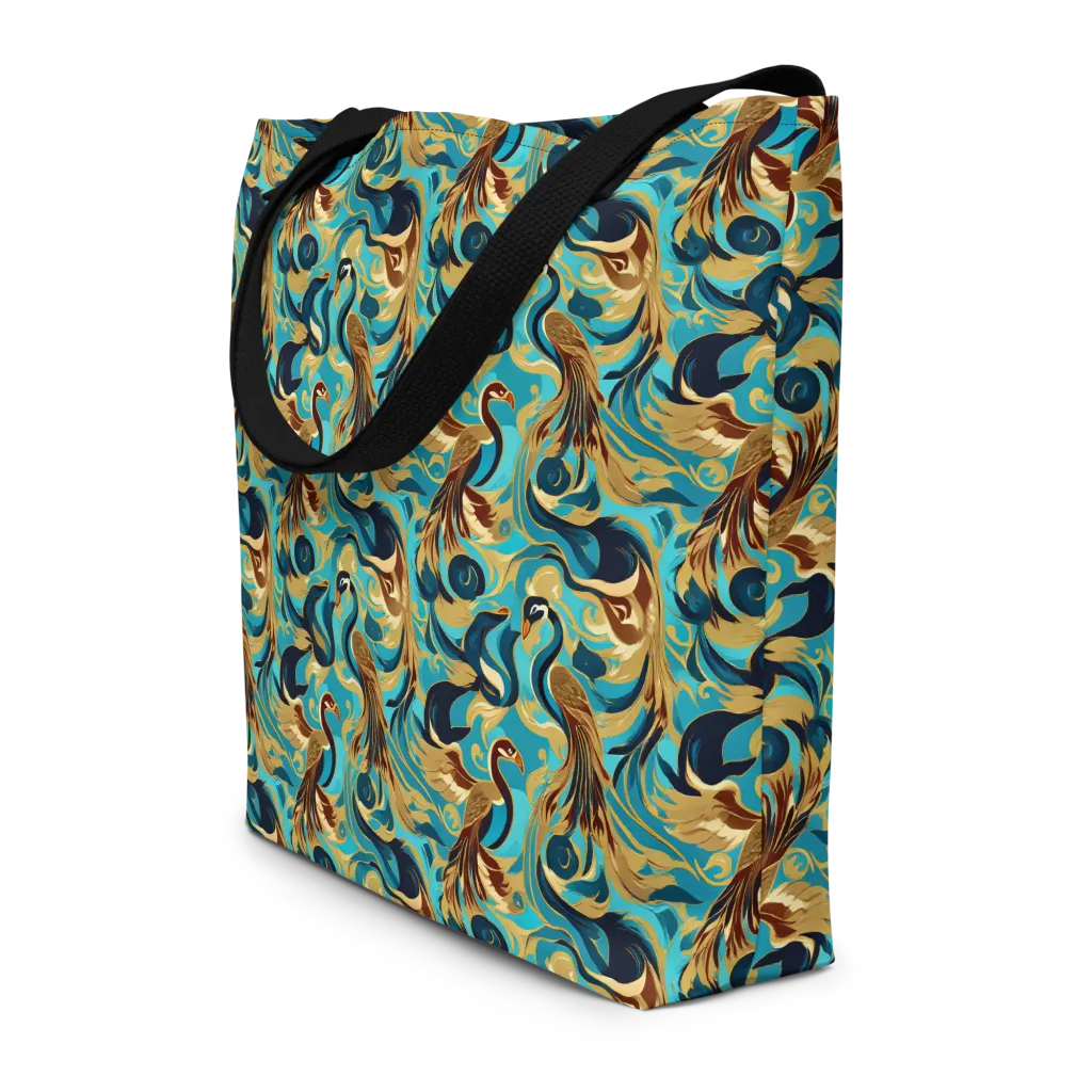 Gilded Crane Rhapsody on Large Tote Bag W/ Pocket — Front