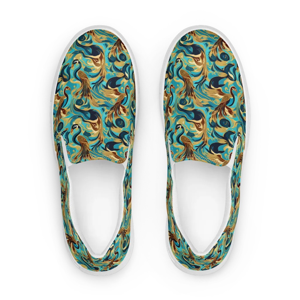 Gilded Crane Rhapsody on Women's Slip-On Canvas Shoes — Front