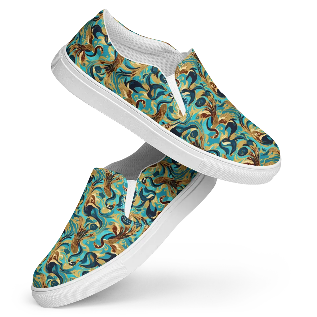 Gilded Crane Rhapsody on Women's Slip-On Canvas Shoes — Front