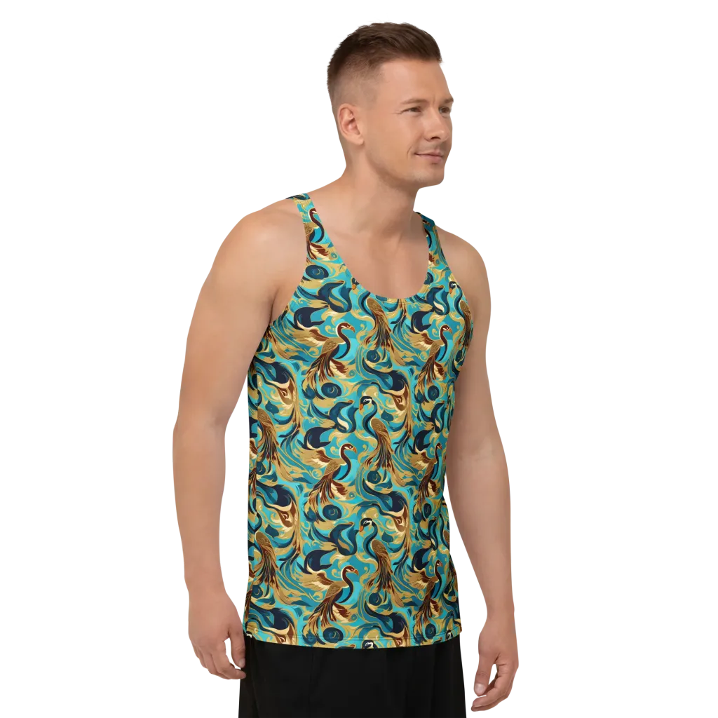 Gilded Crane Rhapsody on Men's Tank Top — Right Front